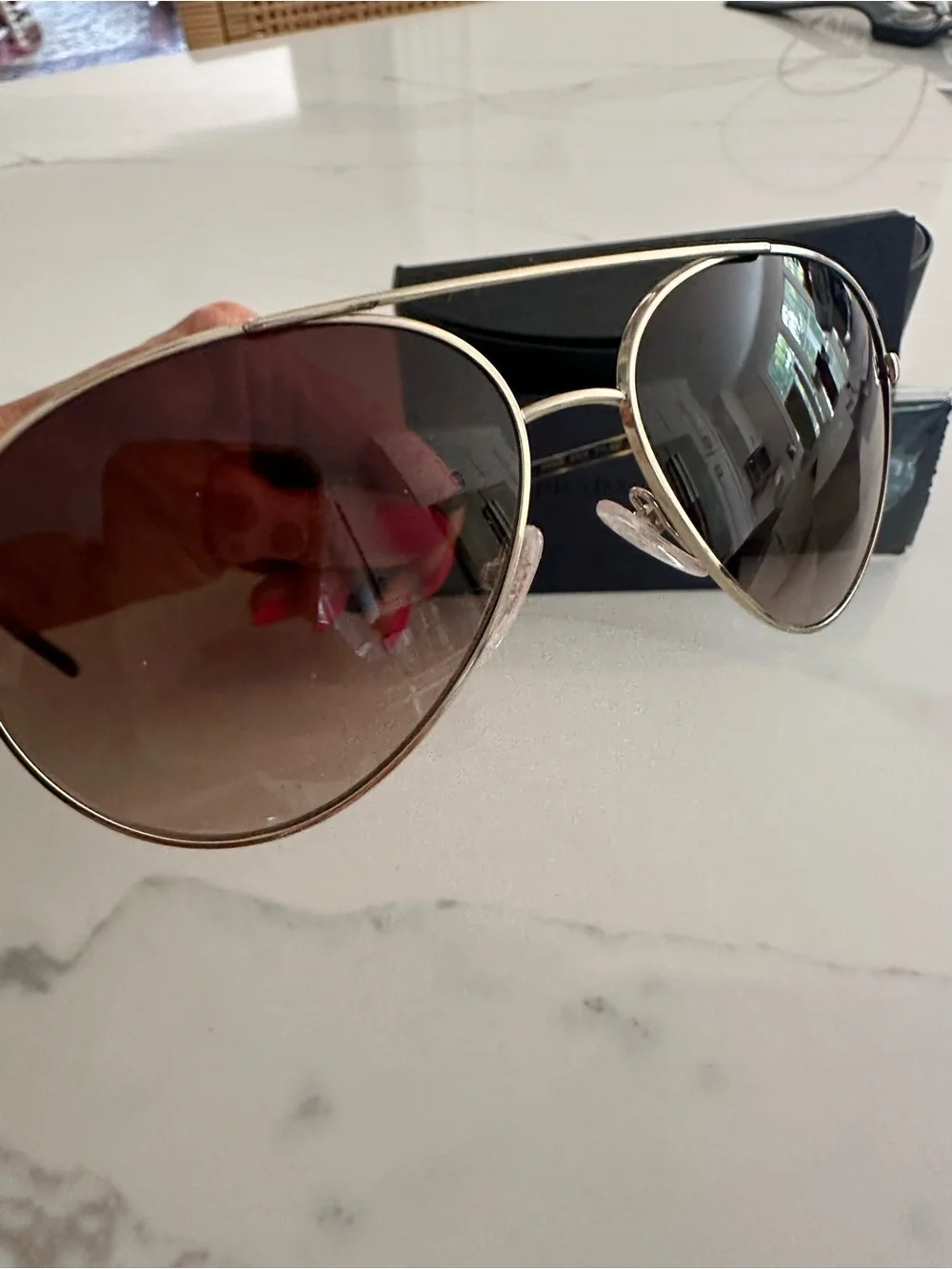 Prada Woman’s Aviator Sunglasses - Gold Frame with Brown Lenses NIB